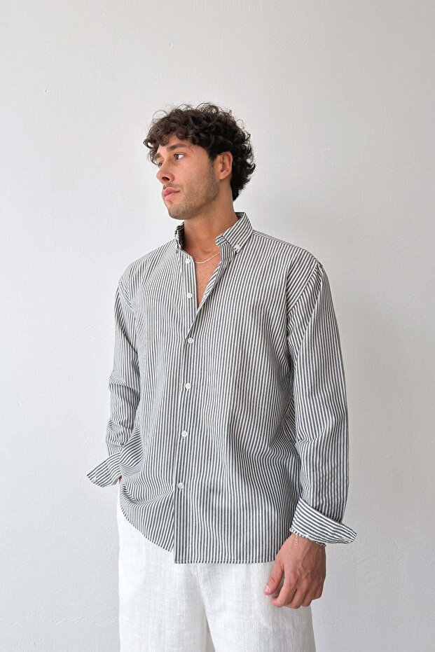 Solar Stripes Black Seersucker Striped Shirt