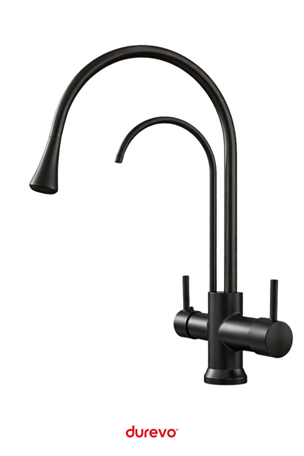 Damla Series - 3-Way Kitchen Sink Faucet with Water Purification (Water-Saving Sink Faucet) - Glossy Surface Black Color