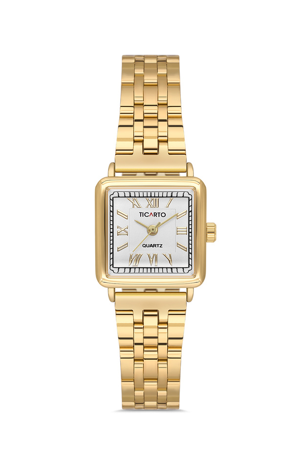 Women's Gold Color Square Metal Wrist Watch Tctss000102S0476