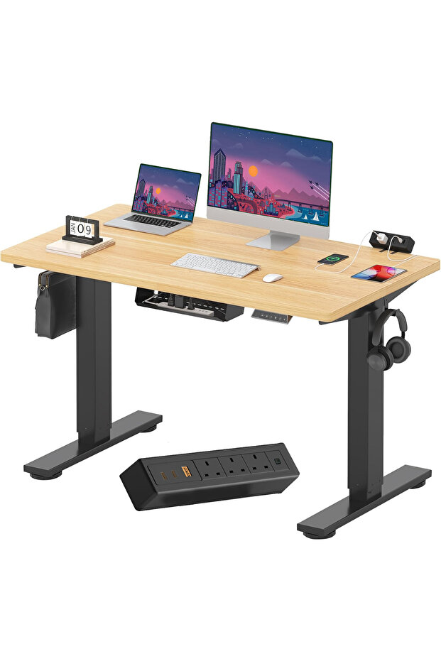 FLEXISPOT EN2 cm Electric Sit Stand Desk with Cable Management - Black Frame and Maple Top