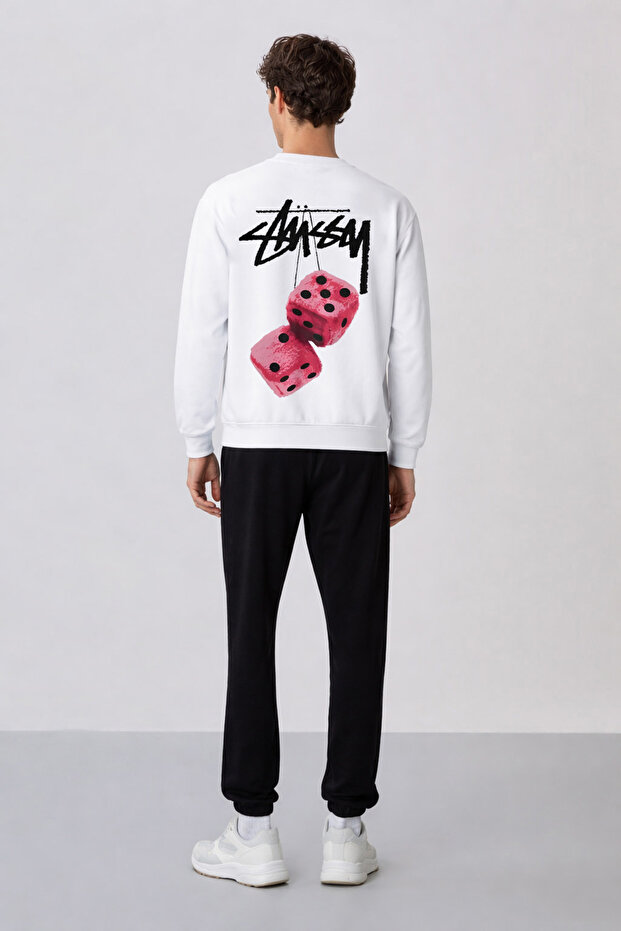 -Erkek Premium 3 Thread Stüssy Zar Printed Bottom Top Set-Trend Streetwear Set