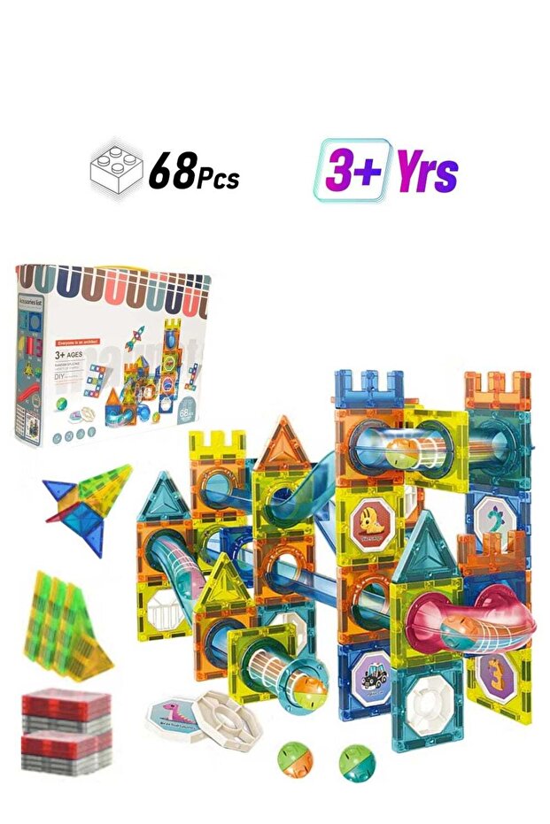 Magnetic Tiles 68 Pcs, STEM Approved Educational toys for Toddlers Building Block toys for 3