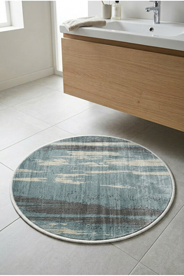 Round Multi-Purpose Bathroom Mat Non-Slip Base Foot Mat 50X50 Modern Patterned Soft Base