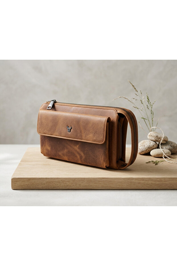 100% Genuine Leather Unisex Hand Portfolio Wallet and Phone Holder Handbag