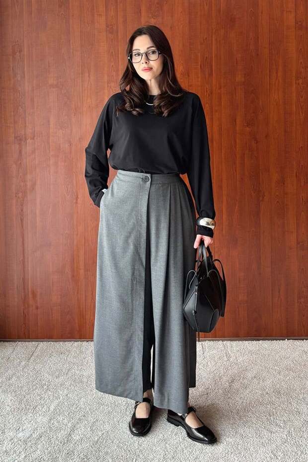 Anthracite Polyviscon Skirted Trousers