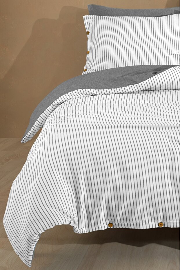Double Cotton Striped Duvet Cover Set | Buttoned Model | 200 X 220 cm