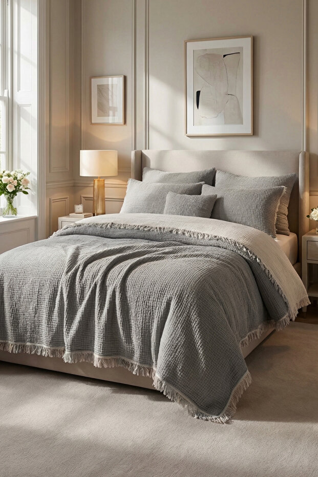 Double Bedspread 220X230 cm 4 Layers Muslin 100% Cotton Sofa Cover Tv Blanket