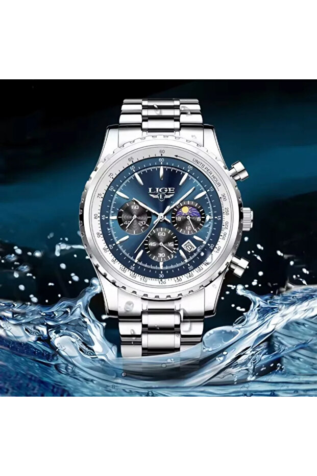 Luxury Blue Dial Chronograph Watch for Men – Stainless Steel Waterproof Wristwatch
