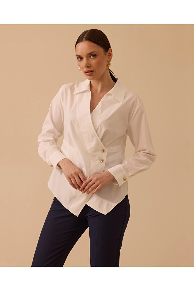 Pi̇le Detailled K Double-Breasted Shirt