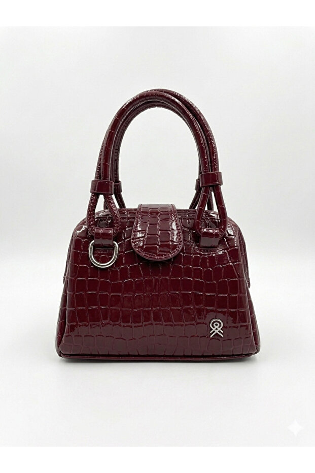 Women's Luxury Model Patent Leather Crocodile Patterned Scholarship Mechanism Handheld Handle Chain Strap Shoulder Bag