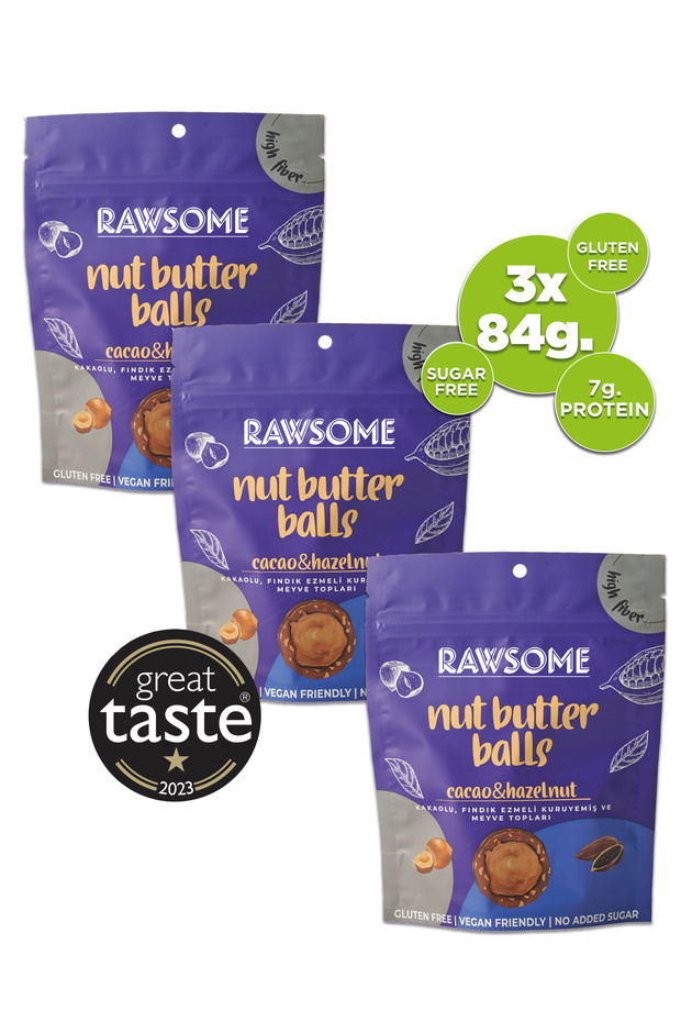 Raw Cacao & Hazelnut Nut Balls | Gluten Free | Sugar Free | High Fibre | Pack of 3 x 84g