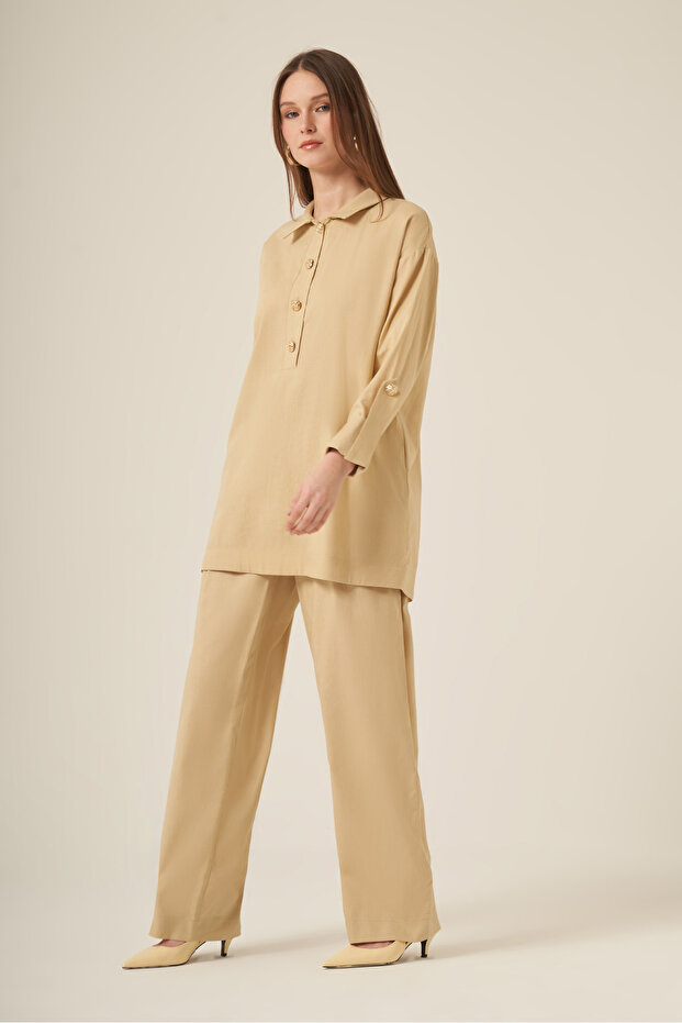 Women's Comfortable Fit Tencel Linen Set Yellow 31308