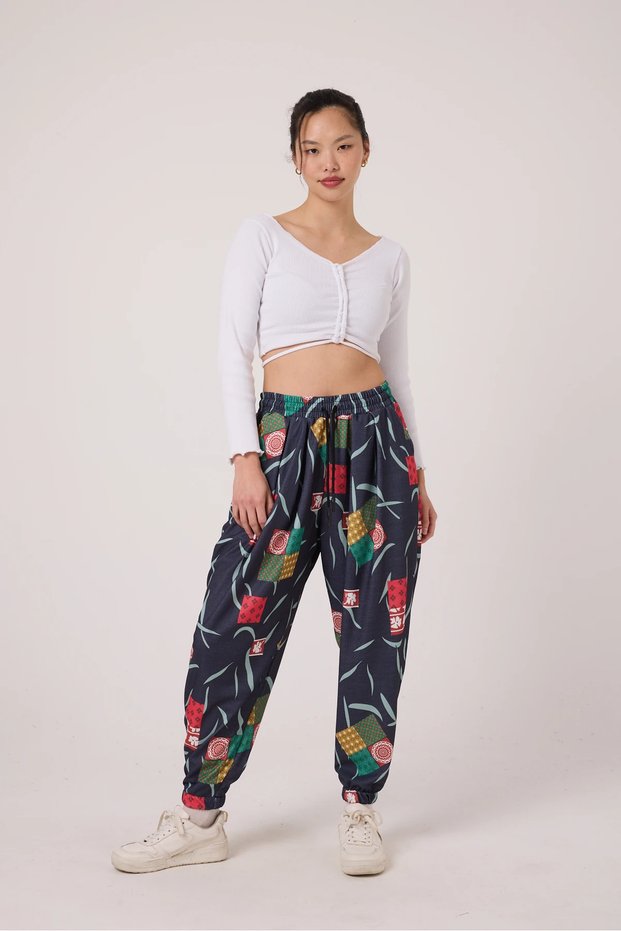 Women's Street Style Printed Crinkled Sports Harem Pants