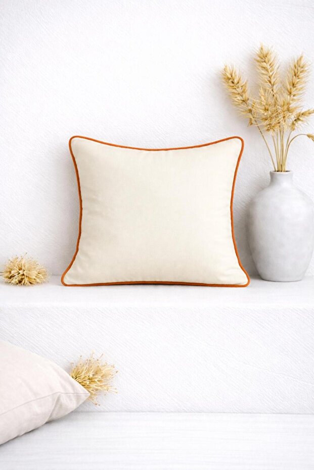Decorative Pillow Cover with Piping – Cream & Orange Energy