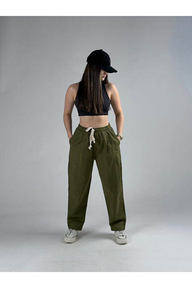 Khaki Women's Linen Trousers Coc3032