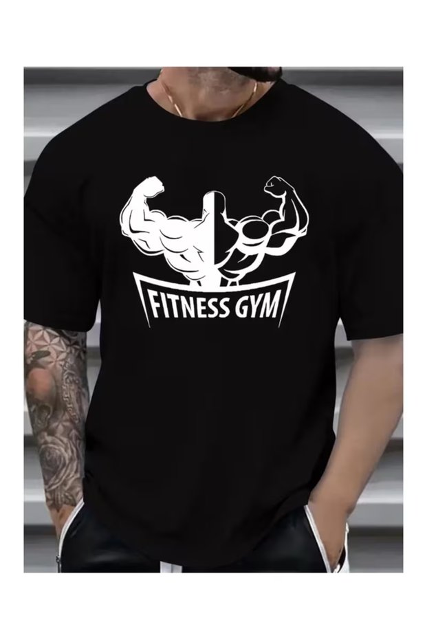 Unisex Fitness Gym Printed Oversize Crew Neck T-Shirt