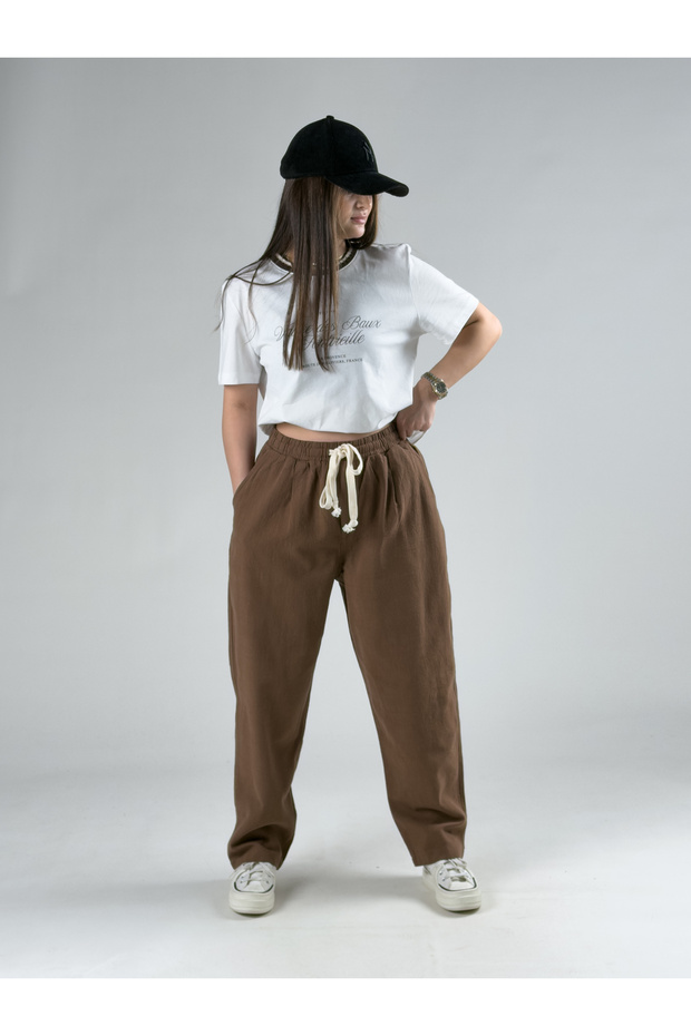 Brown Linen Women's Trousers Coc3034