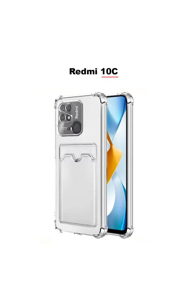 Redmi 10C Compatible Card Holder Wallet Transparent Edge Protection Corners Tank Phone Case