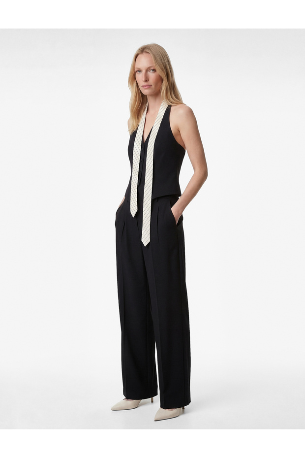 High Waist Pleated Palazzo Pants with Pocket Detail