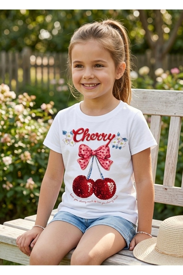 100% Cotton Cherry Printed Kids T-Shirt