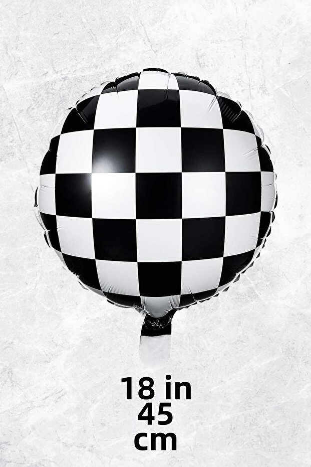 Round Checkered Balloon Racing Themed Birthday Balloons 18inch