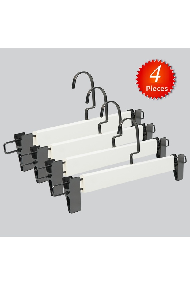 Wooden (Black Nickel Hook) Clothes Hangers for Pants and Skirts, White Color, 4 Pieces