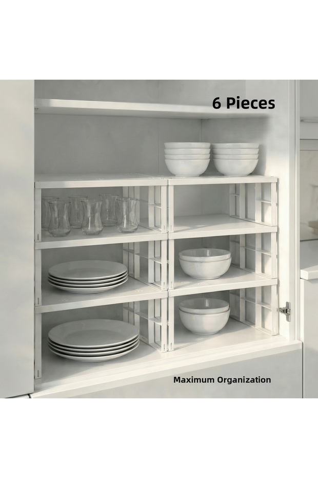 6 Pieces of In-Cabinet Organizer Shelf, Plate and Cup Rack, Metal Shelf