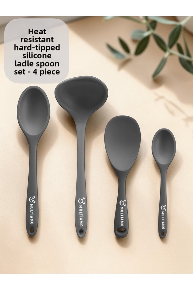 Hard Tip Heat Resistant Silicone Ladle Spoon Set 4 Pieces 28cm/22cm/20cm Spoon 28cm Ladle