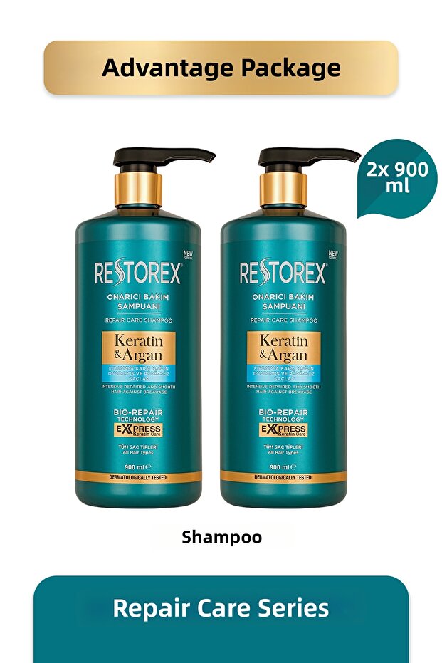 Keratin & Argan Repairing Shampoo 2 X 900 ml – Anti-Breakage Strengthening
