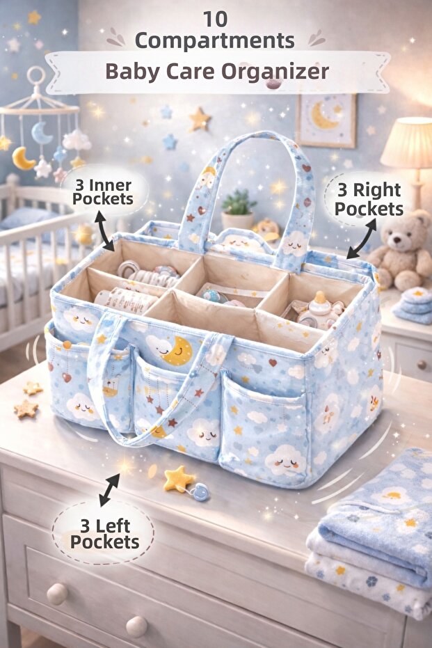 Premium Blue Baby Care Bag I Mother Baby Organizer | Multi-Compartment, Large Volume 30 X 20 X 21