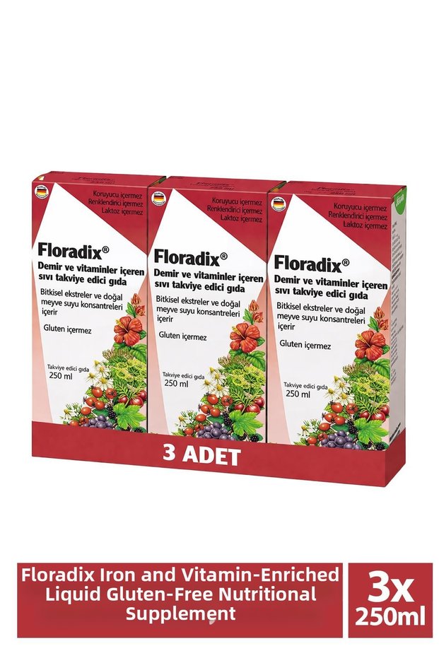Liquid Gluten-Free Food Supplement Containing Iron and Vitamins 250 ml 3 Pieces