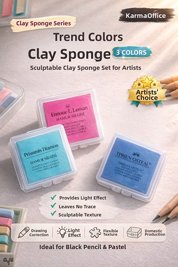 Dough Eraser Set of 3 – Kneadable Eraser, Professional Eraser for Black Pencil & Pastel (Trend Colors)