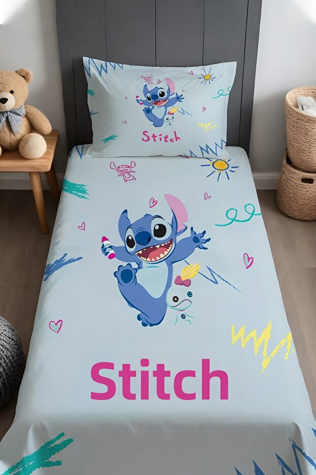 Cheerful Stich Patterned Bedspread and Pillowcase