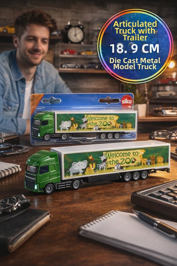 Siku 1627 Zoo Themed Toy Tow Truck 1:87 Metal Model Tow Truck with Green Body Gift 18.9 cm