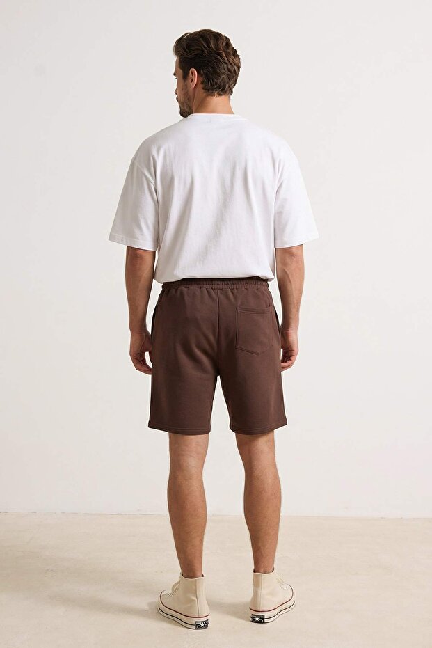 Kahverengi Basic Oversize/Geniş Kesim Lastik Belli Bağcıklı Şort TMNSS22SR0257 - 3
