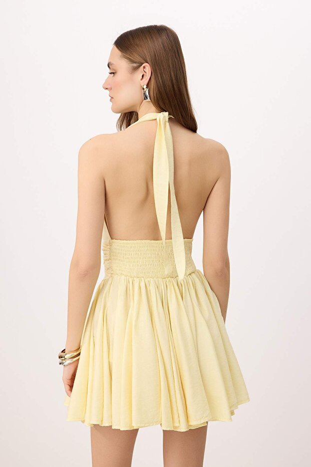 Sarı Belden Açılan/Skater Düşme Detaylı Kısa/Mini Elbise TPRSS25EL00319 - 4