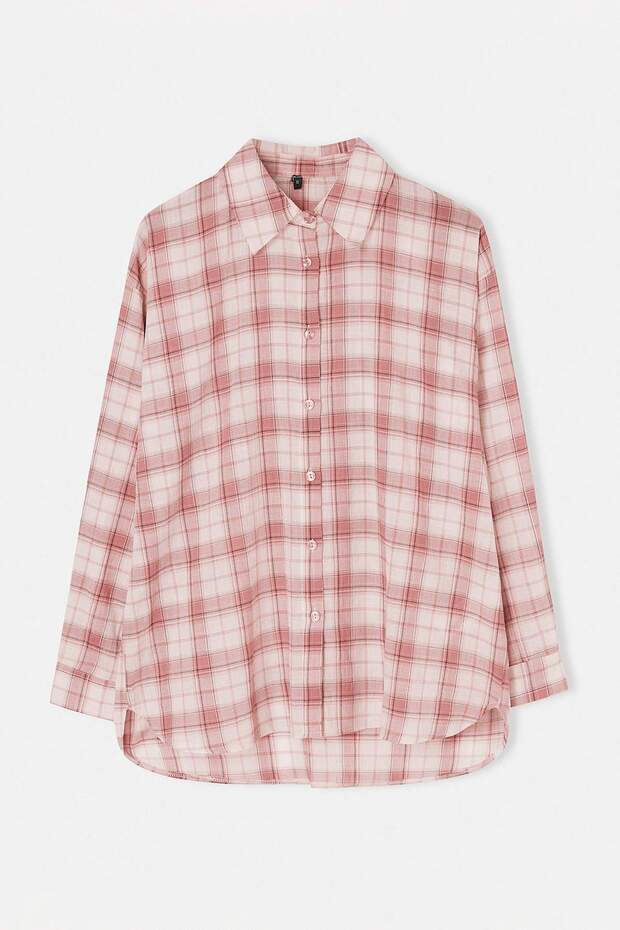 Pembe Ekoseli Oversize %100 Pamuk Gömlek TCTSS26TG00055 - 5