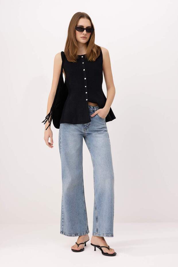 Açık Mavi Normal Bel Az Esnek Wide Leg Uzun Boy Jeans TWOSS26JE00151 - 2