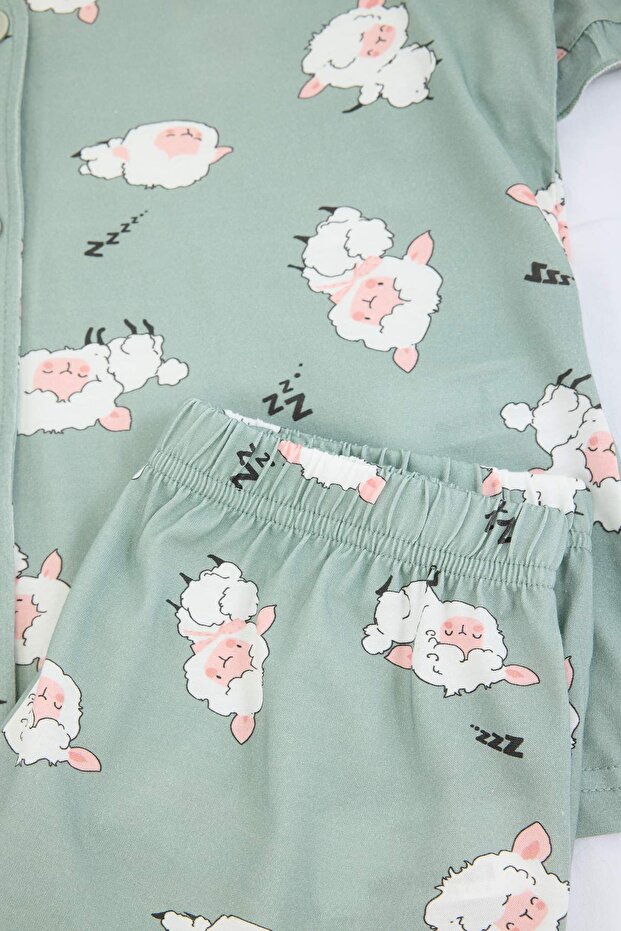 Teen Mint %100 Pamuklu Uyku Temalı Kuzu Desenli Fırfırlı Örme Pijama Takımı THMSS26PT00151 - 6