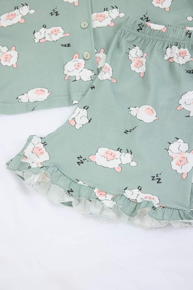 Teen Mint %100 Pamuklu Uyku Temalı Kuzu Desenli Fırfırlı Örme Pijama Takımı THMSS26PT00151 - 7