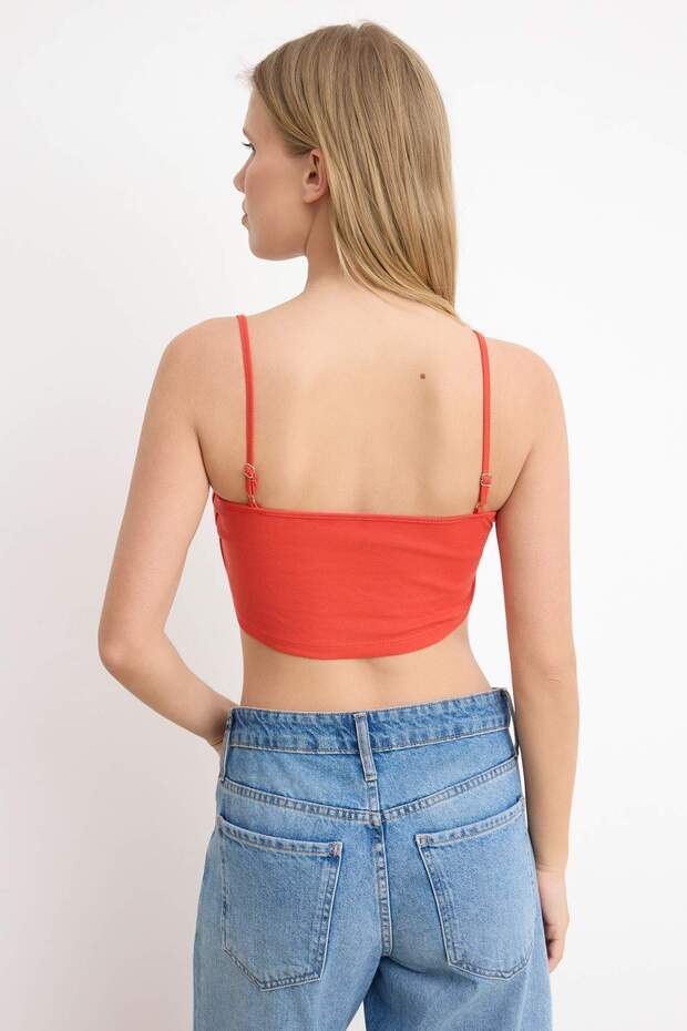 Kırmızı Fitted Süper Crop Askılı Straplez Kolsuz Pamuk Ribana Örme Atlet TWOSS26AL00044 - 4