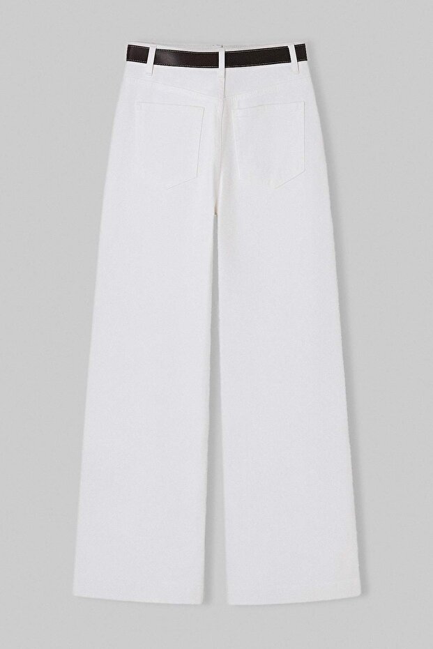 Beyaz Kemerli Yüksek Bel Orta Esnek Wide Leg Jeans TWOSS26JE00211 - 6