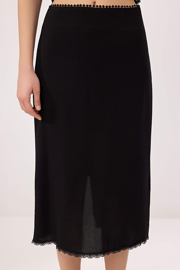 Siyah Slim Fit Gömlek Midi Etek Dokuma Alt - Üst Takım TWOSS26AU00105 - 4