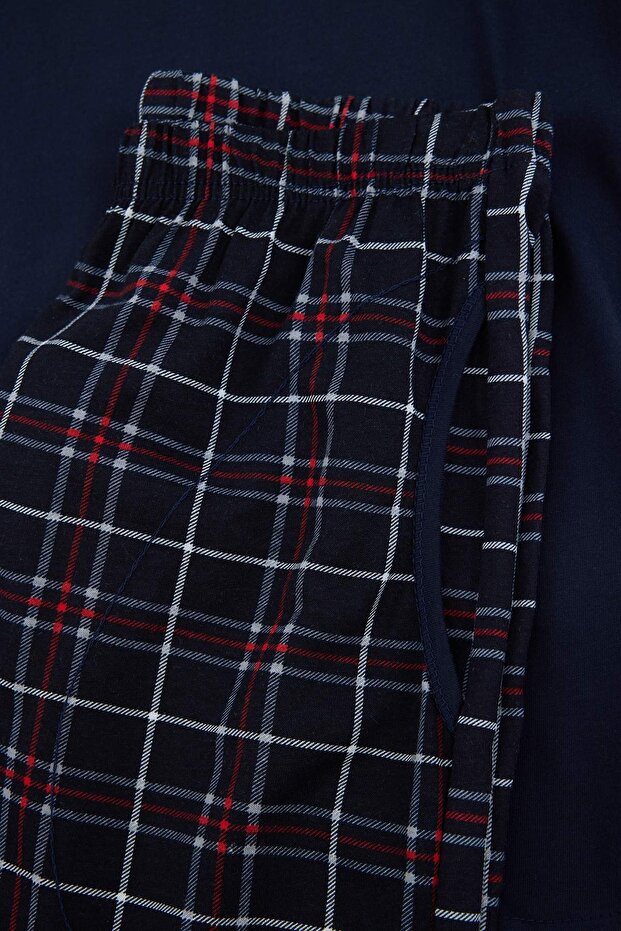 Lacivert Regular/Normal Kesim Ekose/Kareli Pamuklu Örme Pijama Takımı TMNSS26PT00048 - 6