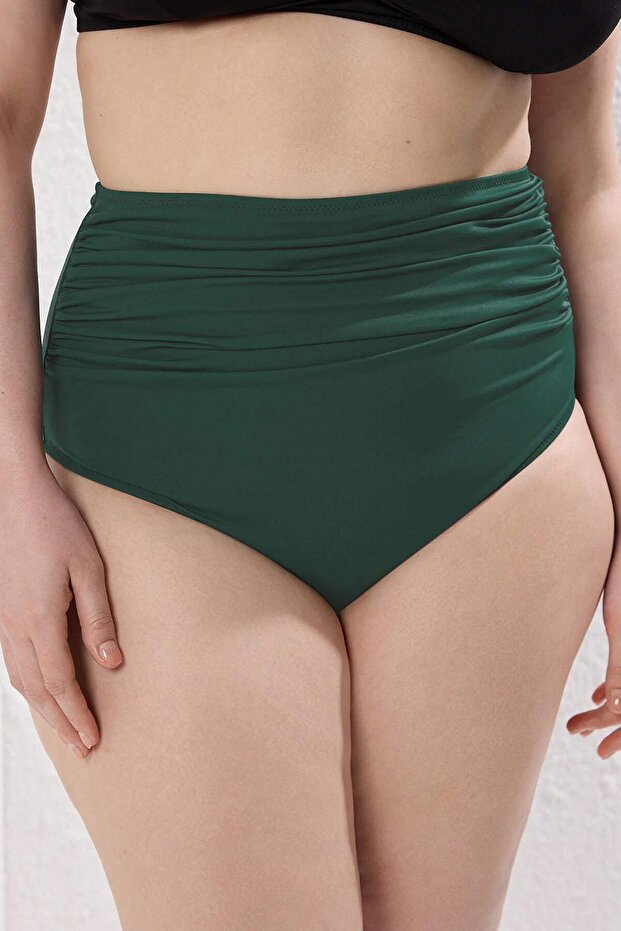 Yeşil Yüksek Bel Korseli Büzgü Detaylı Toparlayıcı Büyük Beden Bikini Altı TBBSS23CR00001 - 4