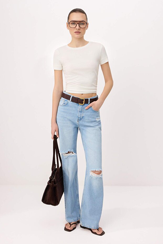 Mavi Yırtık Detaylı Yüksek Bel Wide Leg Jeans TWOSS26JE00264 - 1
