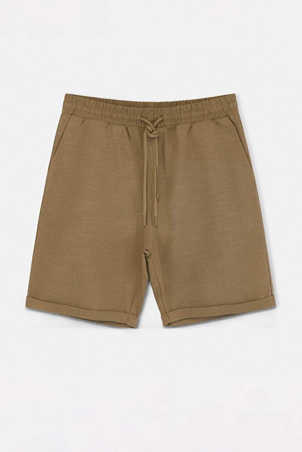Vizon Beli Lastikli Keten Görünümlü %100 Pamuk Dokuma Erkek Şort & Bermuda TMNSS26SR00008 - 4