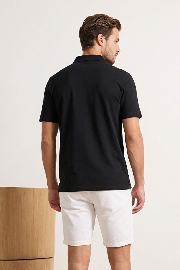 Siyah Regular/Normal Kesim Basic Esnek Nakışlı Polo Yaka T-shirt TMNSS26PO00016 - 3