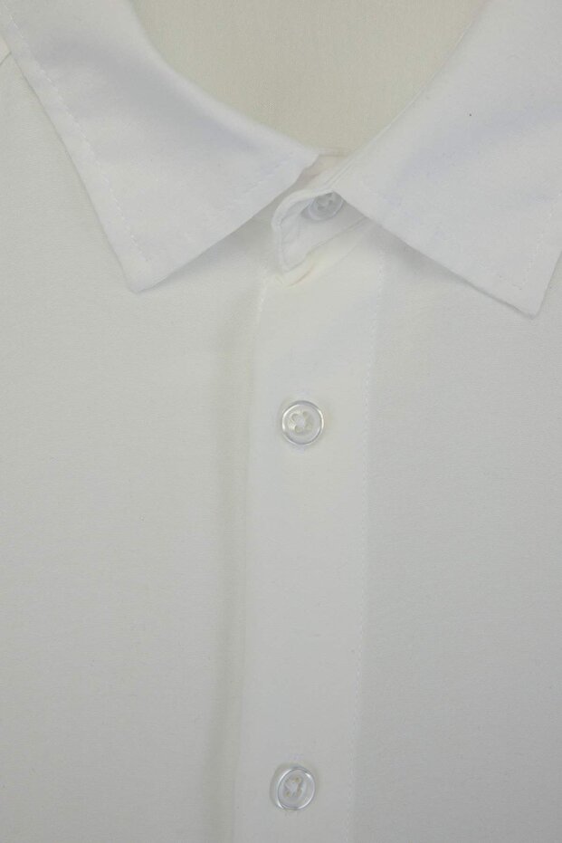 Beyaz Normal Kalıp/Regular Fit Dokulu Yazlık Erkek Dokuma Gömlek TMNSS26GO00028 - 5