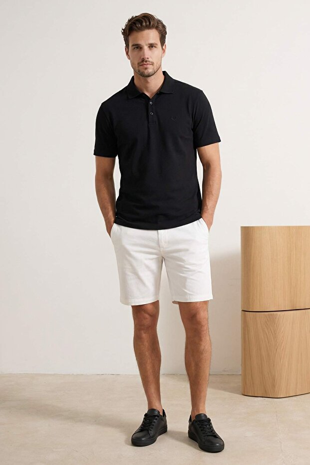 Siyah Regular/Normal Kesim Basic Esnek Nakışlı Polo Yaka T-shirt TMNSS26PO00016 - 2